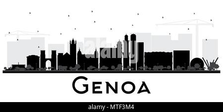 Gênes Italie Ville Skyline avec bâtiments noir isolé sur blanc. Vector Illustration. Les voyages d'affaires et tourisme Concept avec l'architecture moderne. Illustration de Vecteur