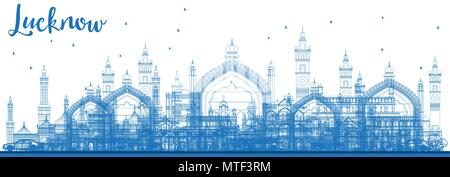 Lucknow contour bleu horizon avec les bâtiments. Vector Illustration. Les voyages d'affaires et tourisme Concept avec l'architecture moderne. La ville de Lucknow Illustration de Vecteur
