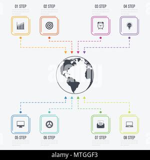 Vector illustration infographies 8 options. La visualisation de l'information et des données. L'infographie dynamique élégante. élément de conception dans l'entreprise Illustration de Vecteur