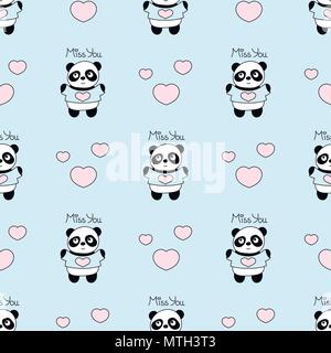 Motif bébé sans couture avec mignon pandas et coeurs. Illustration de Vecteur