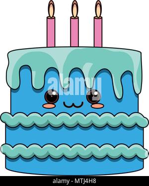 Gâteau d'anniversaire Kawaii icône sur fond blanc, vector illustration Illustration de Vecteur