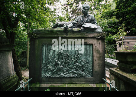 Tombe de Theodore Gericault peintre avec son célèbre le radeau de la méduse gravée situé au cimetière du Père Lachaise, Paris, France Banque D'Images