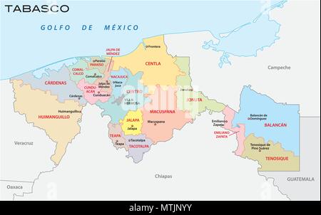 Le tabasco, administratif, politique et de la municipalité de carte vectorielle Illustration de Vecteur