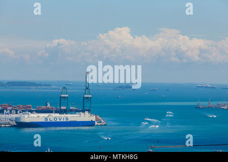 Un roll-on/roll-off Glovis décharge ou charge des véhicules dans un port de Singapour. Banque D'Images