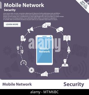 Concept de sécurité réseau mobile vecteur bannière conception du modèle. Illustration de Vecteur