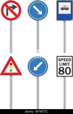 La signalisation routière fixés sur un fond blanc. Illustration de Vecteur