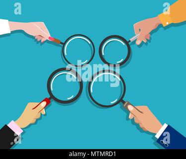 Main tenant loupe. Les mains à l'homme d'illustration vectorielle, loupes pour la recherche, l'investigateur ou la lecture des concepts d'affaires Illustration de Vecteur
