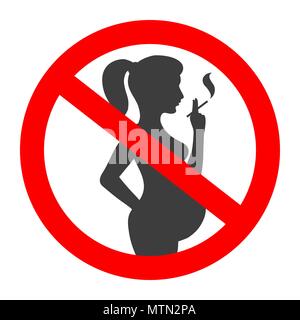 Aucun signe de fumer enceinte. Femme enceinte silhouette noire avec vecteur de cigarette fumée, symbole d'avertissement dommages bébé pictogramme figurant sur cercle rouge Illustration de Vecteur