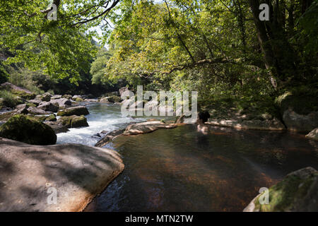 Woman bathing in outdoor onsen / Hot Spring à Myoken Ishikaraso, Kirishima, Kyushu, Japon Banque D'Images