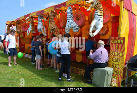 Un décrochage jeu, semblable à une noix de coco, timide à l'assemblée le château de Sherborne Country Fair, Sherborne, Dorset, Angleterre. Banque D'Images