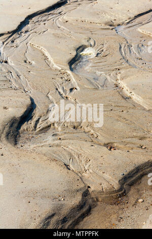 Magnifique cadre avec modèles de vague dans le sable humide sur la plage Banque D'Images