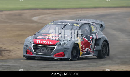 Timmy Hansen au cours de la deuxième journée du Championnat du Monde 2018 Championnat de Rallycross à Silverstone, Towcester. ASSOCIATION DE PRESSE Photo. Photo date : Samedi 26 Mai, 2018. Voir PA histoire Rallye AUTO. Crédit photo doit se lire : David Davies/PA Wire Banque D'Images