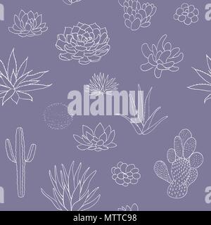 Motif transparent succulentes, hand drawn vector illustration croquis style craie contours. Illustration de Vecteur