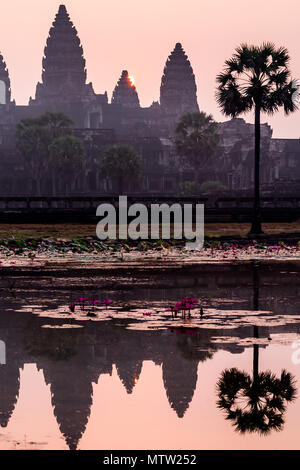 Lever de soleil à couper le souffle antient vieux temple d'Angkor Wat, au Cambodge Banque D'Images