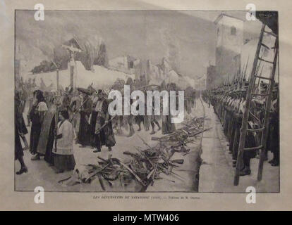 . Español : Los Defensores de Saragosse saliendo de la ciudad el día 21 de febrero de 1809 (1893) Auteurs : Maurice Orange (pinte.) o Henri DochY (grab.) Colección Palá Laguna, Madrid . 1893. Ecelan 376 Los defensores de Saragosse saliendo Banque D'Images