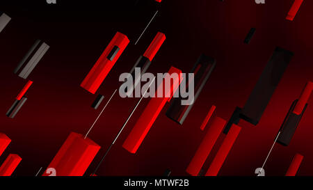 Une impressionnante 3d illustration de rouge et noir et blanc lignes rectangulaires minces rayons déménagement en diagonale dans le fond violet foncé. Ils sont plein de Banque D'Images
