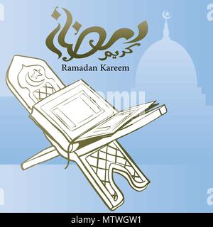 Ramadan Kareem avec Open Coran, Ramadan Kareem salutation belle bannière lettrage pour fond islamique - Vector Illustration Illustration de Vecteur