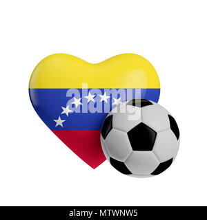 Drapeau Venezuela forme de coeur avec un ballon de football. Amateur de football. Le Rendu 3D Banque D'Images