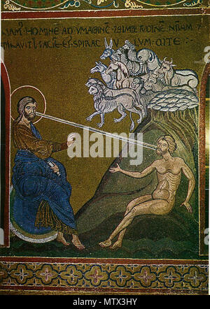 . Création d'Adam. После сотворения создает земли, Бог человека и его оживляет. Mosaïque byzantine à Monreale . 12e siècle. Inconnu 422 Monreale création Adam Banque D'Images