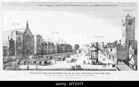 . English : New Palace Yard, Westminster Hall comme ils apparaissent dans l'année 1647. Imprimer après Hollar montrant New Palace Yard en 1647, vu de l'Est. Publié en 1835 par Ackermann. 1835. Wenceslaus Hollar (1607-1677) Noms alternatifs, Wenceslas Hollar Vaclav Hollar, Wenzel Hollar, Wencelaus Hollar, Weneeslas Wenceslaus Hollar, Pracha von Bohemus tchèque Description peintre, dessinateur, graveur et aquafortiste Date de naissance/décès 13 Juillet 1607 25 mars 1677 Lieu de naissance/décès Prague Londres période de travail entre 1620 et 1670 circa circa lieu de travail Prague, l'Allemagne (1627-....) Banque D'Images