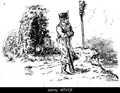 . Les gardes roumains d'empêcher l'importation d'armes en provenance de la Russie pour la Bulgarie - Dorobanti sentinel sur les rives de la Pruth . 3 décembre 1887. M. Lachmann 527 gardes roumains d'empêcher l'importation d'armes en provenance de la Russie pour la Bulgarie - Dorobanti sentinel sur les rives de la Pruth Banque D'Images