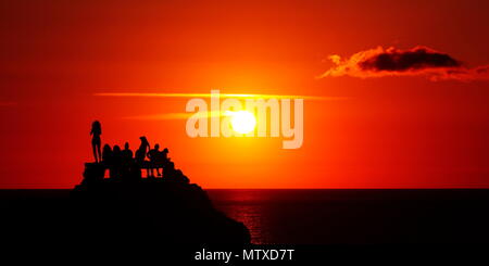 Coucher du soleil à 'loin de Punta Nati', Minorque. Banque D'Images