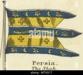 . Anglais : la Perse. Le Shah. Johnson's carte nouvelle des emblèmes nationaux, 1868.jpg Johnson dans les tableau des emblèmes nationaux. Imprimer montrant les drapeaux de divers pays, ceux effectués par les navires, et les "signaux pour pilotes.' dans le coin supérieur gauche est le 'United States' 37 étoiles, dans le coin supérieur droit est le 'Royal Standard du Royaume-Uni Grande-bretagne & Irlande' ; dans le coin inférieur gauche est le standard 'russe' et dans le coin en bas à droite est la "Norme Française.' Les drapeaux sur cette page diffèrent légèrement de celles sur une autre feuille no 4 [haut] et [5] en haut à droite. 1868. Un Banque D'Images