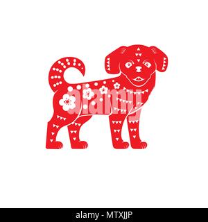 Chien Chinois rouge sur le fond blanc. Vector illustration. Chien Chinois rouge sur le fond blanc. Pour le Nouvel An chinois carte de voeux, flyer, poster Illustration de Vecteur