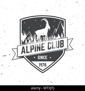 Badge du club alpin. Vector illustration. Concept pour chemise ou d'un logo, d'impression, de timbres ou de pièce en t. Typographie vintage design avec chèvre de montagne et escalade Illustration de Vecteur