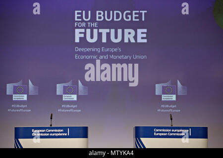 Bruxelles, Belgique. 31 mai 2018. Conférence de presse sur les programmes de l'Union économique et monétaire. Alexandros Michailidis/Alamy Live News Banque D'Images