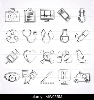 Outils médicaux et équipements de soins de santé - icônes vector icon set Illustration de Vecteur