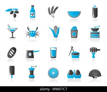 Différents types d'aliments et de boissons icônes 3 - vector icon set Illustration de Vecteur