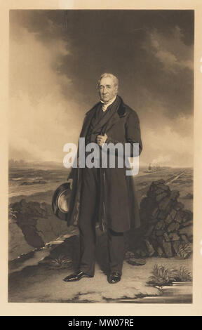 . Deutsch : Porträt des ingenieurs anglais George Stephenson. Stahlstich Mezzotinto mit nach Lucas von T. L. Atkinson bei H. Graves, Londres 1849. 70 x 44,5 cm. 1849. T. L. Atkinson après Lucas 495 Portrait George Stephenson par Atikinson après Lucas 1849 Banque D'Images