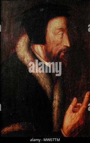 . Anglais : Anonyme 16e siècle portrait de Calvin. (Couverture Cottret, Bernard (2000), Calvin : une biographie, Grand Rapids, Michigan : Wm. B. Eerdmans) . 16e siècle. 495 John Calvin portrait anonyme Banque D'Images