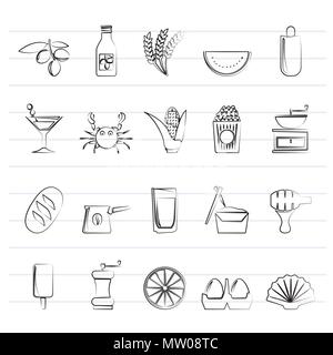 Différents types d'aliments et de boissons icônes 3 - vector icon set Illustration de Vecteur