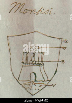 . Italiano : Lo stemma di Montisi preso da un documento del 1700 . Pufui Pifpef J 575 Pc Stemma di Montisi da un'antico documento Banque D'Images
