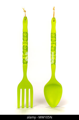 Cuillère en bois et isolée de la fourche Banque D'Images