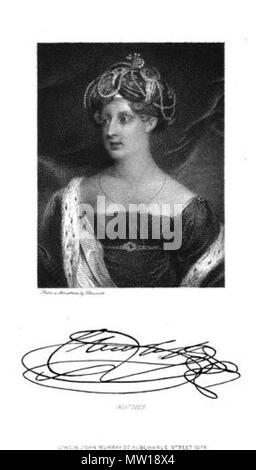 . Anglais : Portrait de la princesse Charlotte et sa signature . Portrait : pré-1817, probablement publiés gravure 1874, adaptée par personne inconnue. Pré-1817 Signature (Charlotte meurt en 1817). Stewart (prénom non précisé), la Princesse Charlotte de galles 501 Princess Charlotte Augusta de galles (portrait et signature) Banque D'Images