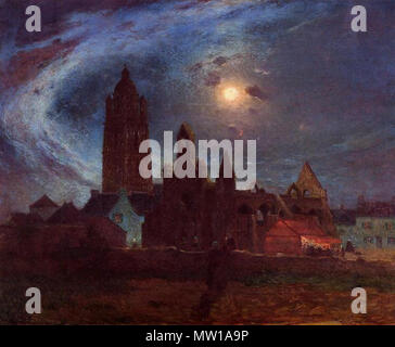 . Le Bourg-de-Batz Église sous la lune . Anglais : la reproduction de tableau de Ferdinand du Puigaudeau. 505 Puigaudeau Ferdinand, du - Le Bourg-de-Batz Église sous la lune Banque D'Images