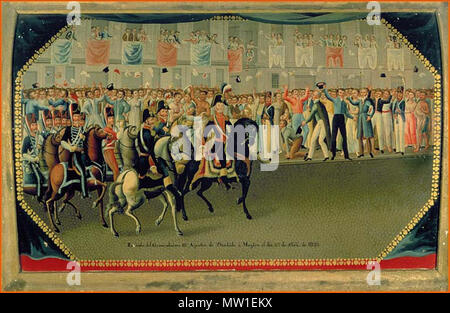 . Anglais : Agustin de Iturbide entrée à Mexico le 27 septembre 1821 English : entrada del Generalísimo Dn. Agustín de Yturbide à Megico el día 27 de septiembre de 1821.. 19e siècle. Selon la source anonyme. 191 entrada del Generalisimo Don Agustin de Iturbide a mexique Banque D'Images