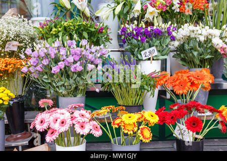 Marché aux fleurs en plein air avec des roses, pivoines et de lys à Vienne, Autriche Banque D'Images