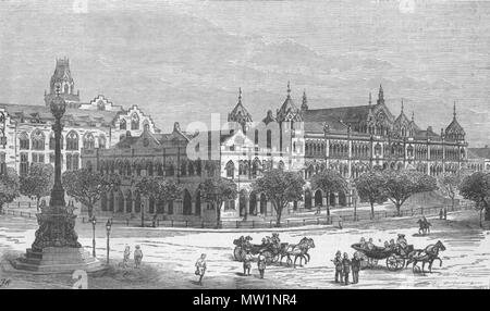 . English : 'Le David Sassoon Bâtiment pour Elphinstone High School, Bombay,' de l'Illustrated London News, 1880 Source : ebay, juin 2009 . 1880. Illustrated London News 594 Les David Sassoon Bâtiment pour Elphinstone High School, à Bombay Banque D'Images