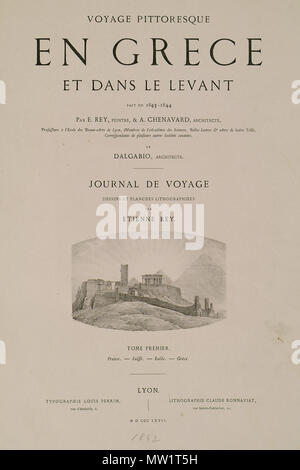 . Anglais : Étienne Rey. Voyage pittoresque en Grèce et dans le Levant fait en 1843-1844, vol. Ι-ΙΙ, Lyon, Louis Perrin, MDCCCLXVII (1867) . Entre 1843 et 1844. Étienne Rey (1789-1867) Noms alternatifs Etienne Rey Description peintre et professeur d'université le peintre français Date de naissance/décès 1789 1867 Contrôle d'autorité : Q23900264 : 8532657 VIAF ISNI : 0000 0000 6685 5854 ULAN : 500108204 RCAC : pas d00007442 GND : 131908278 608 WorldCat page de titre du premier volume- Composition L'acropole d'Athènes avec les pyramides de Gizeh - Etienne Rey - 1867 Banque D'Images