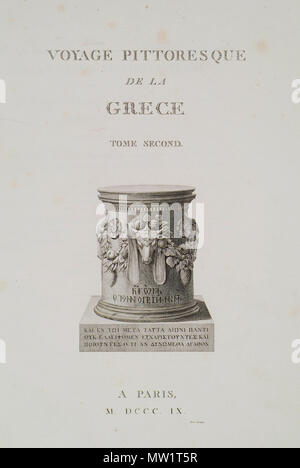 . Anglais : Marie-Gabriel-Florent-Auguste Comte de Choiseul-Gouffier. Voyage pittoresque de la Grèce. Paris, J.-J. Blaise M.DCCC.IX (1782, tome 1er, 1809 volume 2, 1822 volume 3, 1842 2e édition) . 1809. Marie-Gabriel-Florent-Auguste Comte de Choiseul-Gouffier 608 page de titre du second volume du livre - Choiseul-gouffier Gabriel Florent Auguste De - 1809 Banque D'Images