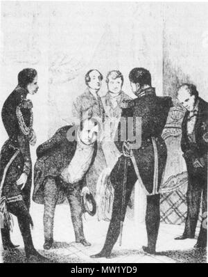 . Ludwig Tieck vor Friedrich Wilhelm IV. Deutsch : Der gichtleidende verbeugt Ludwig Tieck preussischen sich vor dem König Friedrich Wilhelm IV. Ungern-Sternbergs satirischem Karikatur zu roman 'Tutu. Episoden und poetische Phantastische Excursionen" (Leipzig 1846). . 1846620 Ungern-Sternberg - Ludwig Tieck vor Friedrich Wilhelm IV Banque D'Images