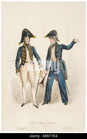 . Anglais : uniformes de l'Est de l'Inde, c. 1820 : le capitaine et le premier officier Source : ebay, décembre 2001 . 1820. Pas de 621 uniformes des services est de l'Inde Banque D'Images