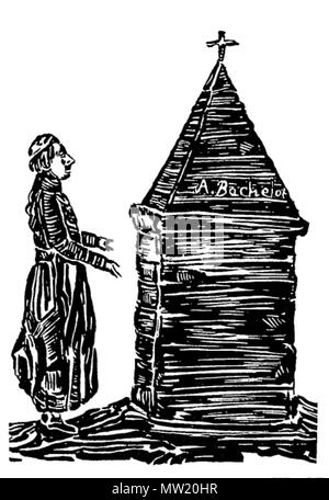 . Anglais : visite de L'Abbé Maigret à la tombe des persécutés Bachelot, île de l'Ascension [c.-à-d. Pohnpei ]. Heureux les morts qui meurent dans le Seigneur. L'un des quatre gravures sur bois brut, qui ont été attribués à Jules Dudoit. Montrant la persécution catholique à Hawaii. Supplément au miroir des îles Sandwich contenant un compte rendu de la persécution des catholiques dans les îles Sandwich.. vers 1839. Jules Dudoit (1803-1866) 635 VISITE DE L'Abbé Maigret à la tombe des persécutés Bachelot, île de l'Ascension Banque D'Images