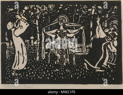 . English : Titre : Bouleaux (Schalmei, Téchnique Xylogravure) : Dimensions : image : 10,8 × 15,7 cm ; Feuille : 11,5 × 15,9 cm. Institution : l'Hilla von Rebay Foundation, sur prêt prolongé pour le Musée Solomon R. Guggenheim, New York Anglais 1970.1410 : Titre : Bouleaux (Schalmei), technique : gravure sur bois Taille : libre : 10,8 × 15,7 cm ; feuille : 11,5 × 15,9 cm. Institution : l'Hilla von Rebay Foundation, sur prêt prolongé pour le Musée Solomon R. Guggenheim, New York 1970.1410 . 1907. Wassily Kandinski (1866-1944) Noms alternatifs Василий Васильевич Кандинский Vasiǉevič, Vasilij Kandinskij, Vasil Banque D'Images