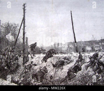 . Deutsch : Alphonse de Neuville. 1885. GEFECHT SUIS EISENBAHNDAMM, English : Gravure d'après combattre sur une voie ferrée (1874) . 1885. Alphonse de Neuville 236 GEFECHT SUIS EISENBAHNDAMM Banque D'Images