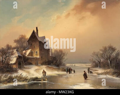 . Anglais : Dietrich Langko (1819 - 1896). Paysage d'hiver avec rivière gelée. 19e siècle. Dietrich Langko 651 Paysage d'hiver avec rivière gelée Banque D'Images